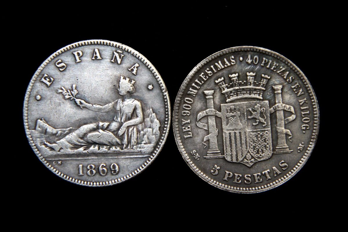 Historická minca s nominálnou hodnotou 5 pesiet z roku 1869 dosahuje na zberateľskom trhu hodnotu 12 000 eur